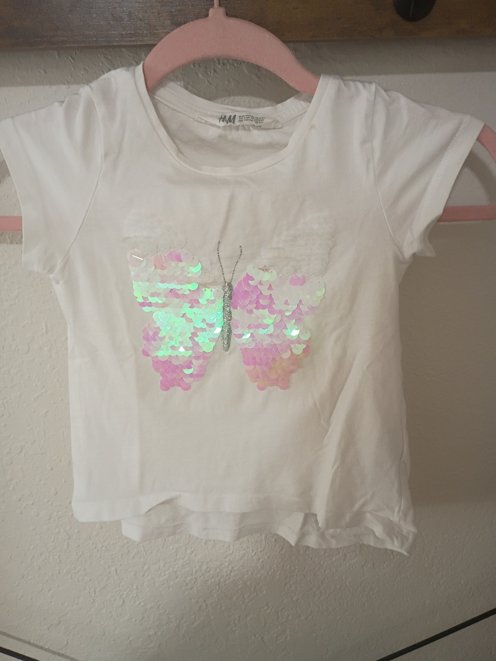 H&M Girls' White Sequin Butterfly Tee